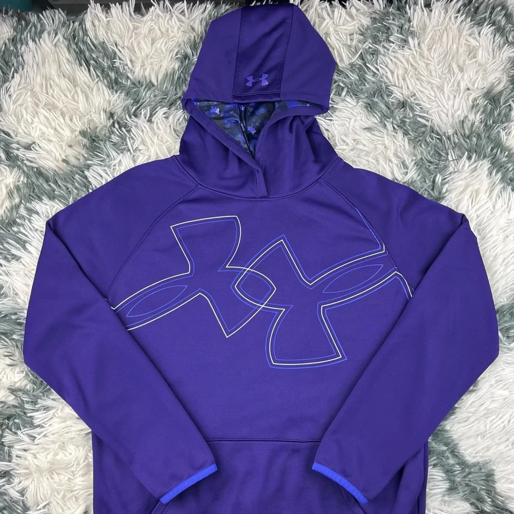 Under Armour Children's Unisex Loose Coldgear Hoodie Purple Size YXL